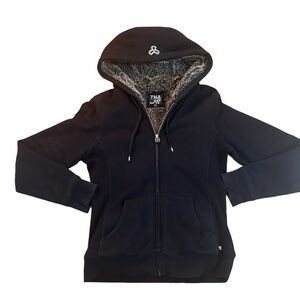 Womens ARITZIA TNA Hoodie with Faux Fur SZ L Black Full Zipper & Pockets.